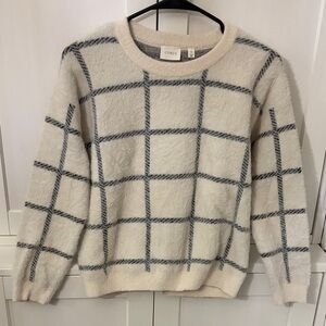 Cyrus Cream Crewneck Sweater with Gray Windowpane